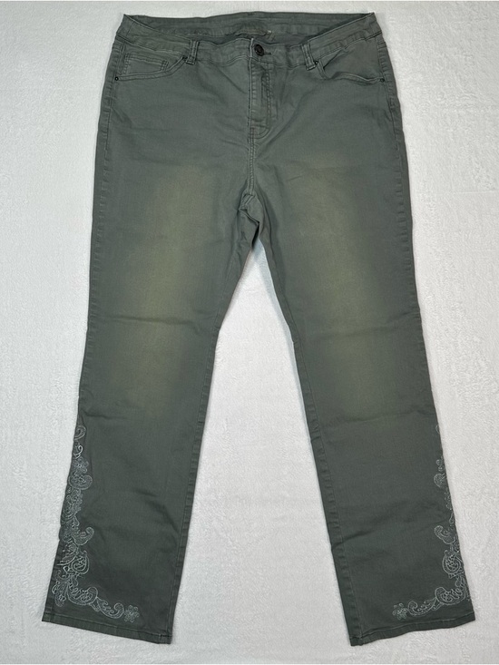 Soft Surroundings Pants - Soft Surroundings Shoreline Embroidered Pants 14 Olive Green Bohemian Luxe
